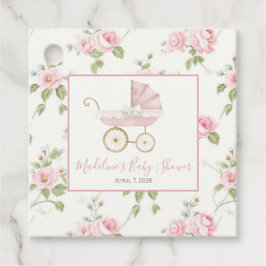 Meisje Carriage Pink Floral & Gingham Bedankjes Labels