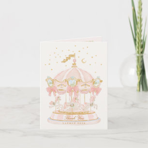 Meisje Carrousel Prinses Sterren Strik Roze Baby S Bedankkaart