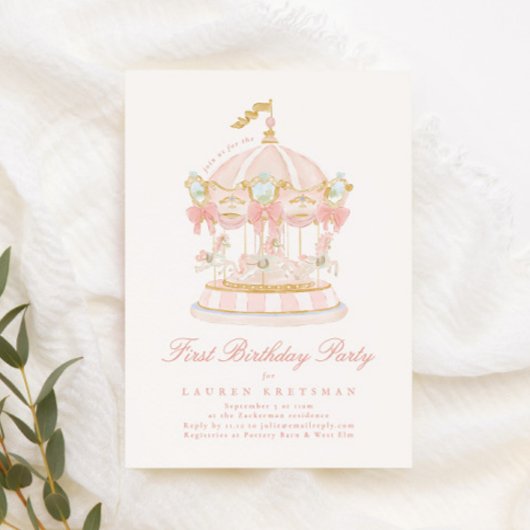 Meisje Carrousel Sprookjesbogen Roze Verjaardagsfe Kaart