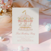 Meisje Carrousel Sprookjesbogen Roze Verjaardagsfe Kaart