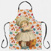 Meisje Carving Apple en kleurrijke pompoenen Hallo Schort (Voorkant)