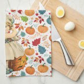 Meisje Carving Apple en kleurrijke pompoenen Hallo Theedoek (Quarter Fold)