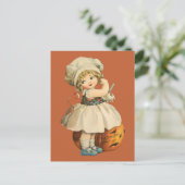 Meisje Carving Apple Halloween Briefkaart (Staand voorkant)