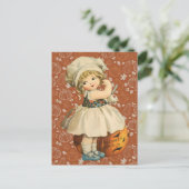 Meisje Carving Apple Halloween Briefkaart (Staand voorkant)