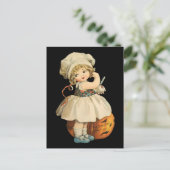 Meisje Carving Apple Halloween Briefkaart (Staand voorkant)