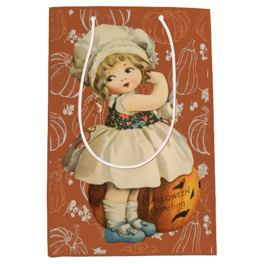 Meisje Carving Apple Halloween Medium Cadeauzakje (Voorkant)