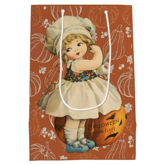 Meisje Carving Apple Halloween Medium Cadeauzakje (Achterkant)