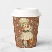 Meisje Carving Apple Halloween Papieren Bekers (Achterkant)