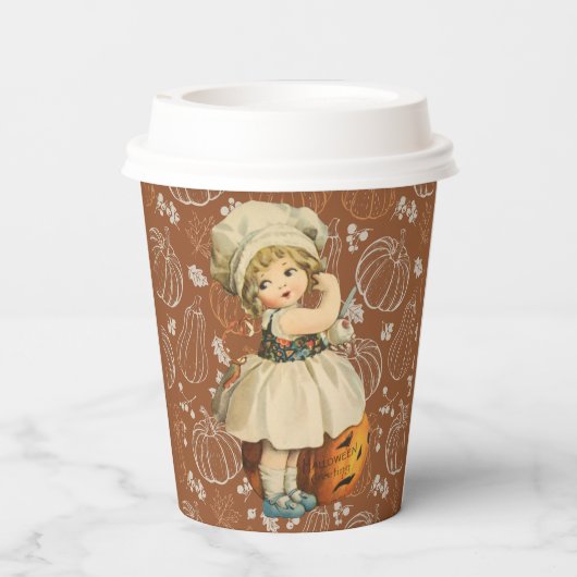 Meisje Carving Apple Halloween Papieren Bekers (Achterkant)