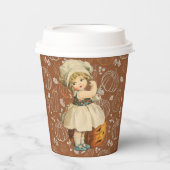 Meisje Carving Apple Halloween Papieren Bekers (Voorkant)