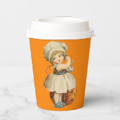 Meisje Carving Apple Halloween Papieren Bekers (Achterkant)