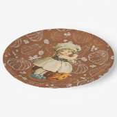 Meisje Carving Apple Halloween Papieren Bordje (Gekanteld)