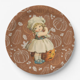 Meisje Carving Apple Halloween Papieren Bordje