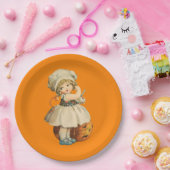 Meisje Carving Apple Halloween Papieren Bordje (Feest)