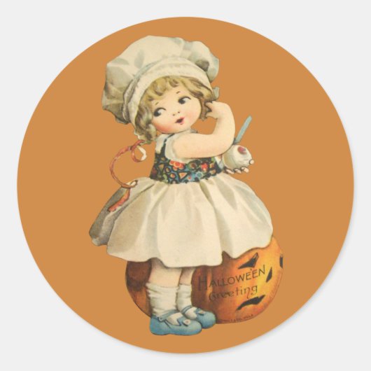 Meisje Carving Apple Halloween Stickers (Voorkant)