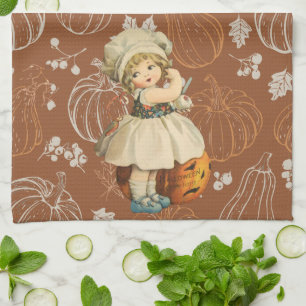 Meisje Carving Apple Halloween Theedoek