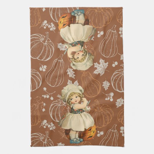 Meisje Carving Apple Halloween Theedoek (Verticaal)