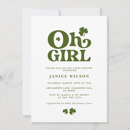 Meisje Charm St. Patrick's Day Baby shower Kaart (Voorkant)
