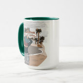 Meisje checkt Welkom bij Lasvegas check in spot. Mok (Voorkant links)