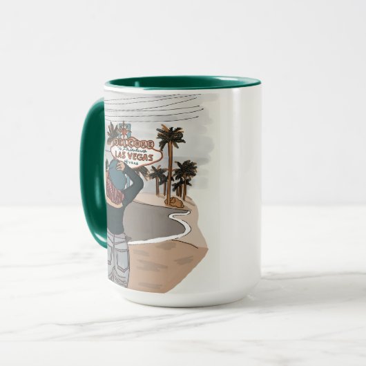 Meisje checkt Welkom bij Lasvegas check in spot. Mok (Voorkant links)