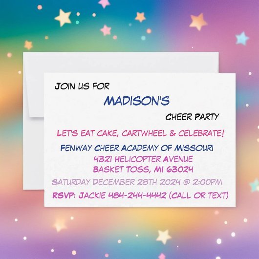 Meisje Cheer Roze Paarse Blauw Glitter Ombre Verja Kaart