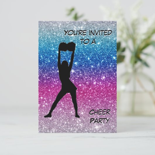 Meisje Cheer Roze Paarse Blauw Glitter Ombre Verja Kaart (Staand voorkant)