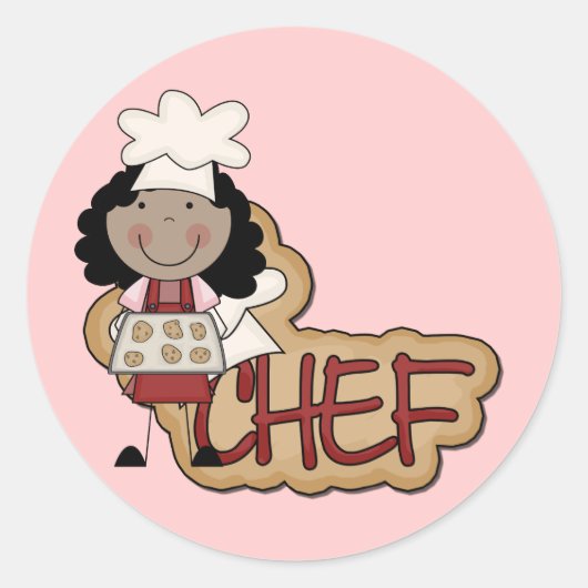 Meisje Chef Afro-Amerikaanse Tshirts en geschenken Ronde Sticker (Voorkant)
