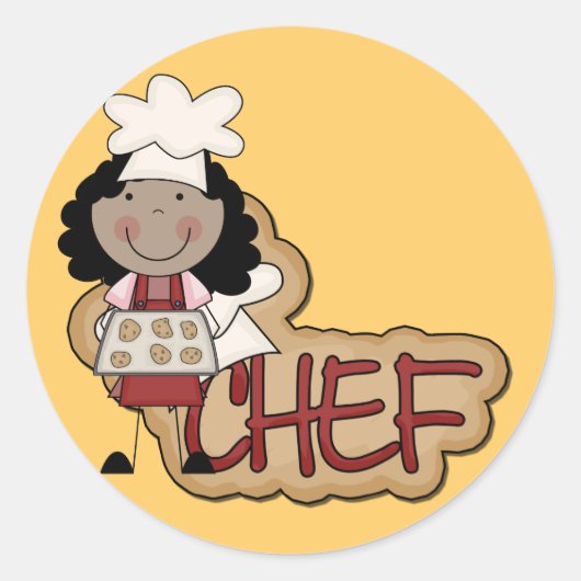 Meisje Chef Afro-Amerikaanse Tshirts en geschenken Ronde Sticker (Voorkant)