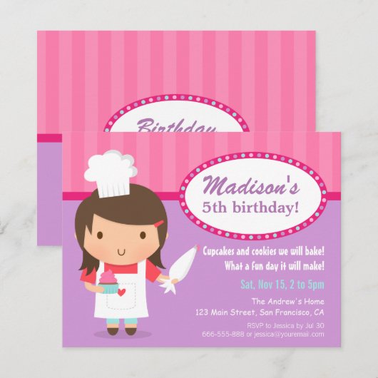 Meisje Chef Cupcake Frosting Baking Verjaardagsfee Kaart (Voorkant / Achterkant)