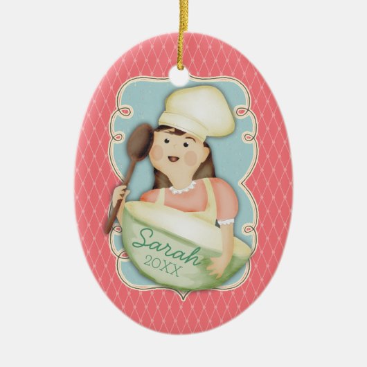  meisje chef-kok mengkom kerst ornament (Voorkant)