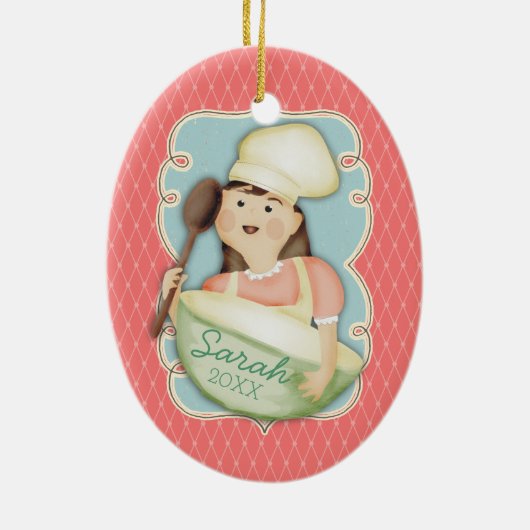 meisje chef-kok mengkom kerst ornament (Achterkant)