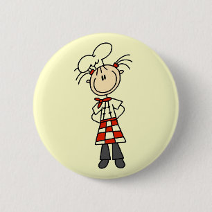Meisje Chef Stick Figure T-shirts en Cadeaus Ronde Button 5,7 Cm
