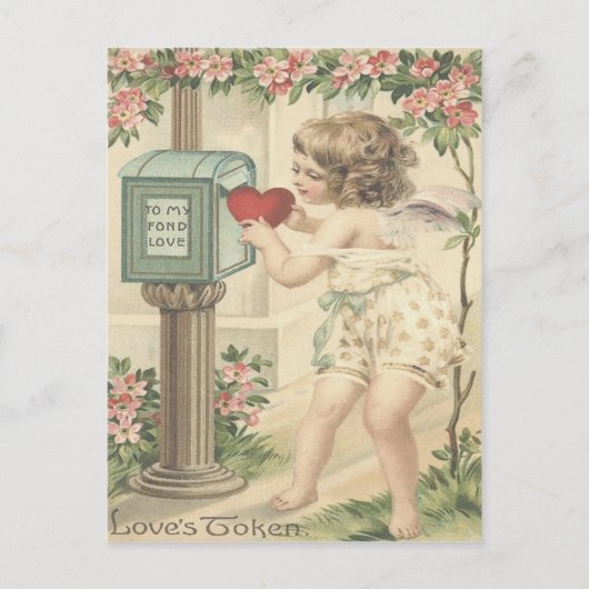 Meisje Cherub Hart Cupido Mailbox Valentijn Feestdagenkaart (Voorkant)