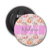 Meisje Chic Floral Pink Peach Monogram Button Flesopener (Voorkant)