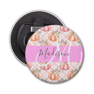 Meisje Chic Floral Pink Peach Monogram Button Flesopener