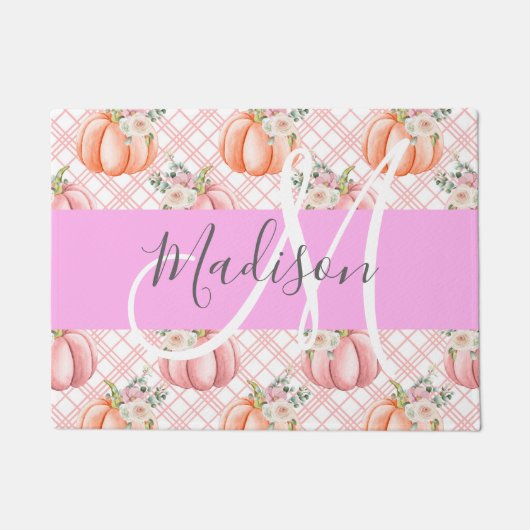 Meisje Chic Floral Pink Peach Monogram Deurmat (Voorkant)