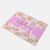 Meisje Chic Floral Pink Peach Monogram Deurmat (Schuin)