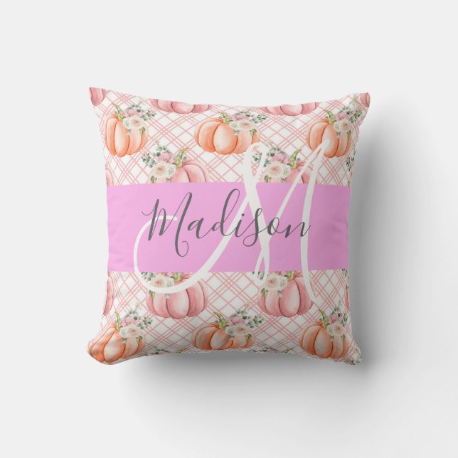 Meisje Chic Floral Pink Peach Monogram Kussen (Voorkant)
