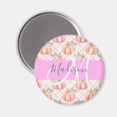 Meisje Chic Floral Pink Peach Monogram Magneet (Voorkant / Achterkant)
