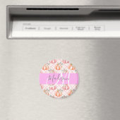 Meisje Chic Floral Pink Peach Monogram Magneet (Insitu (Vaatwasser))