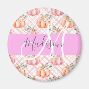 Meisje Chic Floral Pink Peach Monogram Magneet