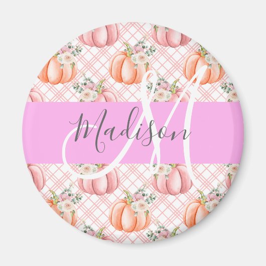 Meisje Chic Floral Pink Peach Monogram Magneet (Voorkant)