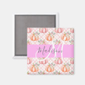 Meisje Chic Floral Pink Peach Monogram Magneet (Voorkant / Achterkant)