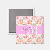 Meisje Chic Floral Pink Peach Monogram Magneet (Voorkant / Achterkant)