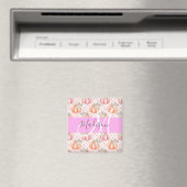 Meisje Chic Floral Pink Peach Monogram Magneet (Insitu (Vaatwasser))