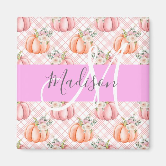 Meisje Chic Floral Pink Peach Monogram Magneet (Voorkant)