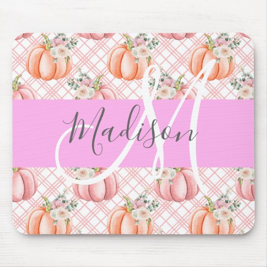 Meisje Chic Floral Pink Peach Monogram Muismat (Voorkant)