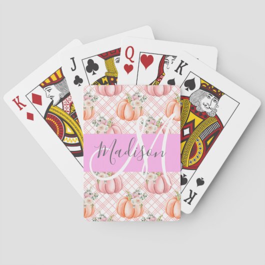 Meisje Chic Floral Pink Peach Monogram Pokerkaarten (Achterkant)