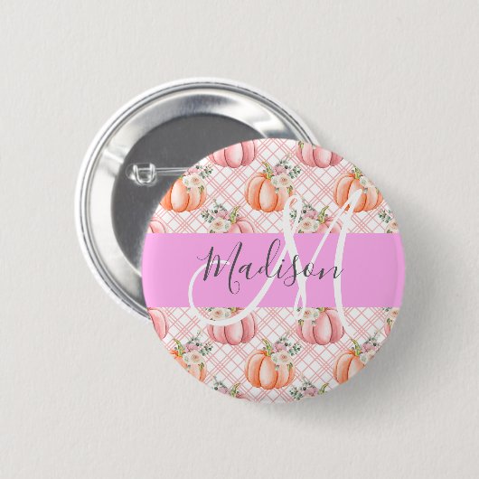 Meisje Chic Floral Pink Peach Monogram Ronde Button 5,7 Cm (Voorkant /achterkant)