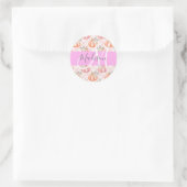 Meisje Chic Floral Pink Peach Monogram Ronde Sticker (Tas)